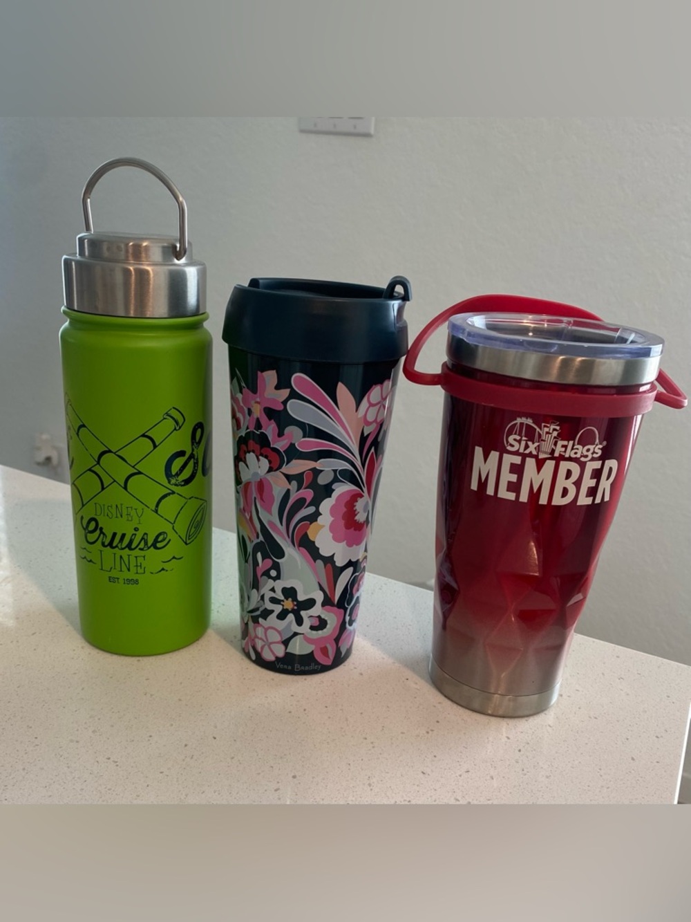 Vera Bradley Navy Floral Travel Tumbler, Disney Tumbler, Six Flags Tumbler